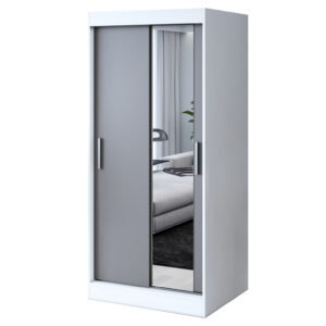 Szafa przesuwna 1x Lustro   90x200 Hugo, Biały mat / Antracyt mat
