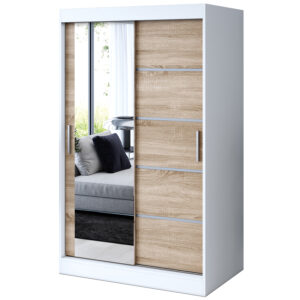 Szafa przesuwna  1 x lustro 120x200  Ralf , Biały mat / Dąb Sonoma
