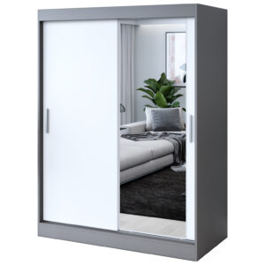Szafa przesuwna 1 x Lustro 150x200  Hugo , Antracyt mat /  Biały mat