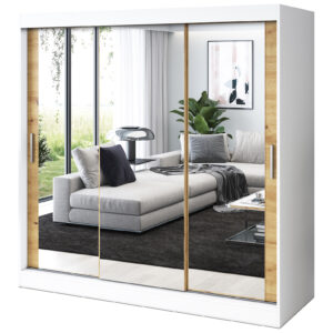 Szafa przesuwna 3x Lustro 200x200 Karl, Biały mat / Dąb Artisan