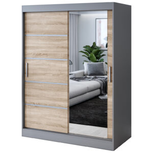 Szafa przesuwna 1 x Lustro 150x200  Pepe , Antracyt mat / Dąb Sonoma