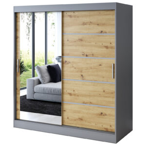 Szafa przesuwna 1 x Lustro 180x200  Ralf , Antracyt mat /  Dąb Artisan