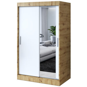 Szafa przesuwna  1 x lustro 120x200  Hugo , Dąb Artisan /  Biały mat
