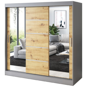 Szafa przesuwna 2 x Lustro 200x200 Ralf , Antracyt mat / Dąb Artisan