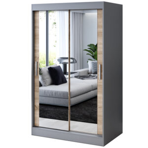 Szafa przesuwna 2 x Lustro 120x200 Karl  , Antracyt mat / Dąb Sonoma