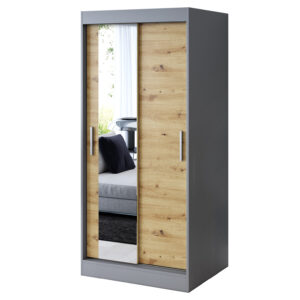 Szafa przesuwna 1x Lustro 90x200 Sofia, Antracyt mat / Dąb Artisan