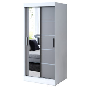 Szafa przesuwna 1x Lustro 90x200 Ralf, Biały mat / Antracyt mat