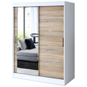 Szafa przesuwna 1 x Lustro 150x200  Ralf , Biały mat / Dąb Sonoma