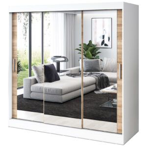 Szafa przesuwna 3x Lustro 200x200 Karl, Biały mat /  Dąb Sonoma