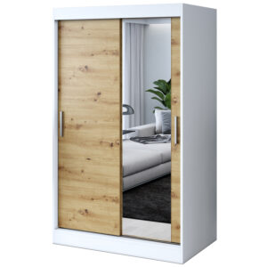 Szafa przesuwna  1 x lustro 120x200  Hugo , Biały mat / Dąb Artisan