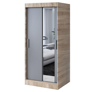 Szafa przesuwna 1x Lustro  90x200 Hugo, Dąb Sonoma / Antracyt mat