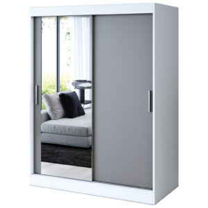 Szafa przesuwna 1 x Lustro 150x200  Sofia , Biały mat / Antracyt mat