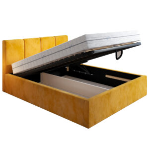 Łóżko tapicerowane 160x200 SENS, Stelaż metalowy, Musztardowy