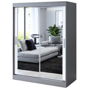 Szafa przesuwna 2 x Lustro 150x200  Karl , Antracyt mat / Biały mat