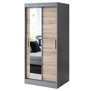 Szafa przesuwna 1x Lustro 90x200 Ralf,  Antracyt mat / Dąb Sonoma