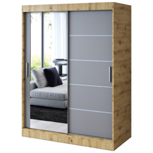 Szafa przesuwna 1 x Lustro 150x200  Ralf , Dąb Artisan / Antracyt mat
