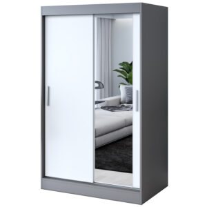 Szafa przesuwna  1 x lustro 120x200  Hugo , Antracyt mat /  Biały mat