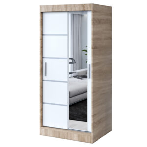 Szafa przesuwna 1x Lustro 90x200 Pepe, Dąb Sonoma / Biały mat