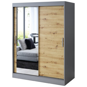 Szafa przesuwna 1 x Lustro 150x200  Sofia , Antracyt mat /  Dąb Artisan