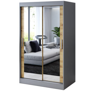 Szafa przesuwna 2 x Lustro 120x200  Karl , Antracyt mat / Dąb Artisan