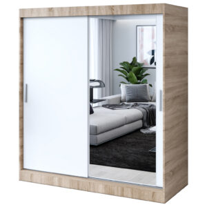 Szafa przesuwna 1 x Lustro 180x200  Hugo , Dąb Sonoma / Biały mat