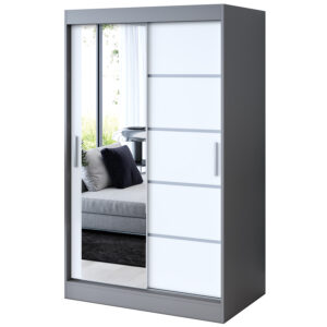 Szafa przesuwna  1 x lustro 120x200  Ralf , Antracyt mat / Biały mat