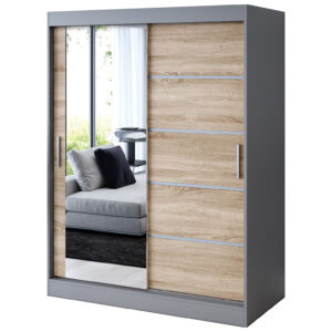 Szafa przesuwna 1 x Lustro 150x200  Ralf , Antracyt mat / Dąb Sonoma