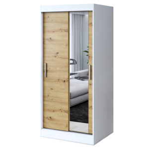 Szafa przesuwna 1x Lustro  90x200 Hugo, Biały mat / Dąb Artisan