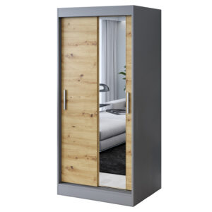 Szafa przesuwna 1x Lustro  90x200 Hugo, Antracyt Mat / Dąb Artisan