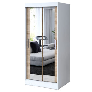 Szafa przesuwna 2x Lustro 90x200 Karl , Biały mat / Dąb Sonoma