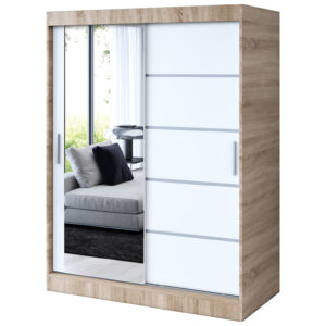 Szafa przesuwna 1 x Lustro 150x200  Ralf , Dąb Sonoma / Biały mat