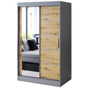 Szafa przesuwna  1 x lustro 120x200  Ralf , Antracyt mat / Dąb Artisan
