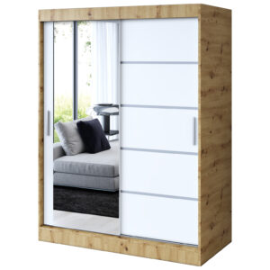 Szafa przesuwna 1 x Lustro 150x200  Ralf , Dąb Artisan / Biały mat