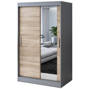 Szafa przesuwna  1 x lustro 120x200  Hugo , Antracyt mat / Dąb Sonoma