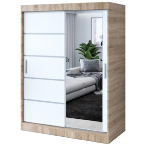Szafa przesuwna 1 x Lustro 150x200  Pepe , Dąb Sonoma /  Biały mat