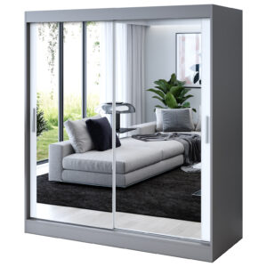 Szafa przesuwna 2x Lustro 180x200  Karl , Antracyt mat /  Biały mat