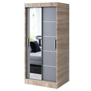 Szafa przesuwna 1x Lustro 90x200 Ralf, Dąb Sonoma / Antracyt Mat