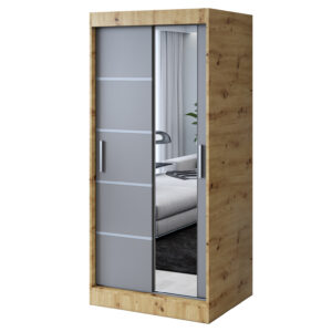 Szafa przesuwna 1x Lustro 90x200 Pepe,  Dąb Artisan / Antracyt mat