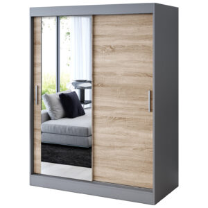 Szafa przesuwna 1 x Lustro 150x200  Sofia , Antracyt mat /  Dąb Sonoma