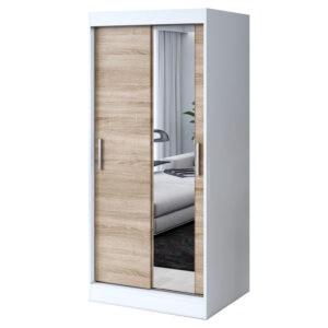 Szafa przesuwna 1x Lustro  90x200 Hugo, Biały mat / Dąb Sonoma