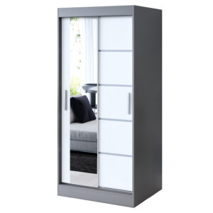 Szafa przesuwna 1x Lustro 90x200 Ralf, Antracyt Mat / Biały Mat
