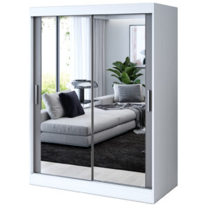 Szafa przesuwna 2 x Lustro 150x200  Karl , Biały mat / Antracyt mat