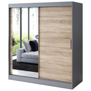 Szafa przesuwna 1 x Lustro 180x200 Sofia, Antracyt mat / Dąb Sonoma