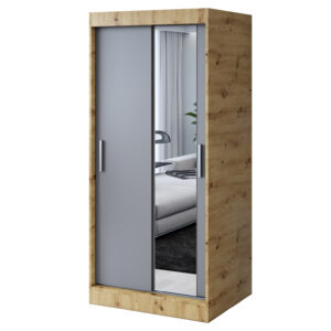 Szafa przesuwna 1x Lustro  90x200 Hugo, Dąb Artisan / Antracyt Mat