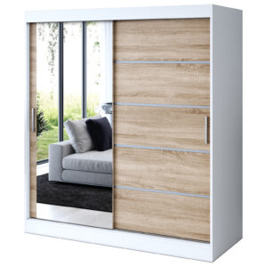 Szafa przesuwna 1 x Lustro 180x200  Ralf , Biały mat / Dąb Sonoma