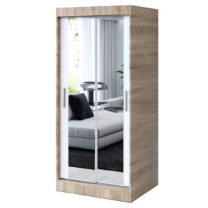 Szafa przesuwna 2x Lustro 90x200 Karl , Dąb Sonoma / Biały Mat