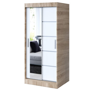 Szafa przesuwna 1x Lustro 90x200 Ralf, Dąb Sonoma / Biały Mat