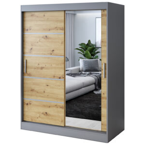 Szafa przesuwna 1 x Lustro 150x200  Pepe , Antracyt mat / Dąb Artisan