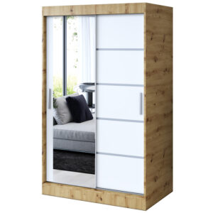Szafa przesuwna  1 x lustro 120x200  Ralf , Dąb Artisan / Biały mat