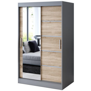 Szafa przesuwna  1 x lustro 120x200  Ralf , Antracyt mat / Dąb Sonoma